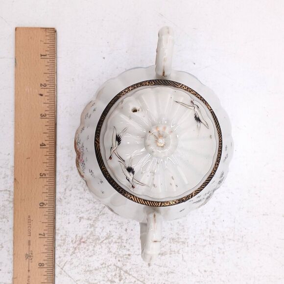 Vintage Japanese Kutani Style Porcelain Lidded Sugar Bowl Pot Hand Painted - Picture 12 of 13